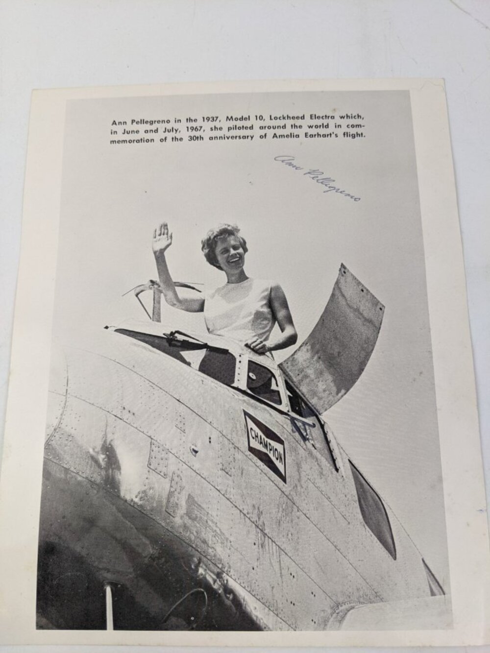 Ann Pellergeno Pilot Flew Around the World Signed Photo Earhart Route Airplane